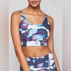 FOUR LAPS Womens Large Sports Bra Poise Longline Abstract Landscape Print NEW